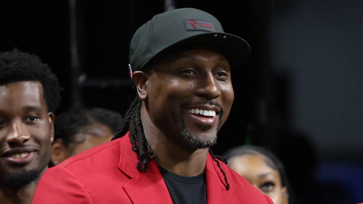 Oct 11, 2026; Atlanta, Georgia, USA;  Former Atlanta Falcons player Roddy White and Falcons owner Arthur Blank during a game against the Baltimore Ravens at Mercedes-Benz Stadium.  Mandatory Credit: Brett Davis-Imagn Images