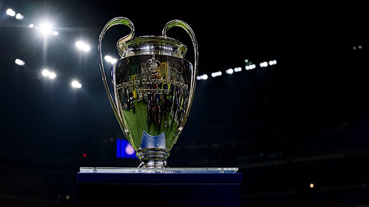 The Champions League trophy is seen prior the UEFA Champions...