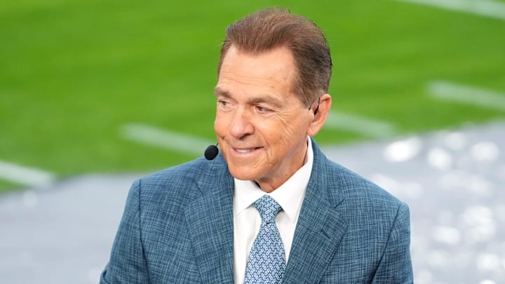 Nick Saban on the ESPN College Gameday set during the 2026 Rose Bowl.