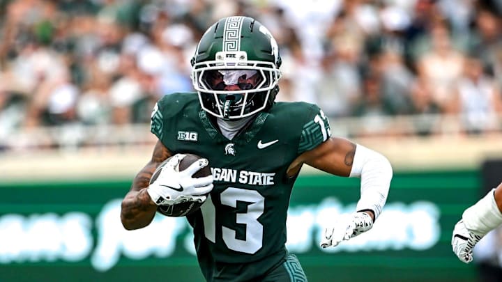 Michigan State's Chrishon McCray runs a reverse against Youngstown State during the second quarter on Saturday, Sept. 13, 2025, at Spartan Stadium in East Lansing. Michigan State's Chrishon McCray runs a reverse against Youngstown State during the second quarter on Saturday, Sept. 13, 2025, at Spartan Stadium in East Lansing.