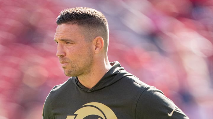November 9, 2025; Santa Clara, California, USA; Los Angeles Rams defensive coordinator Chris Shula before the game against the San Francisco 49ers at Levi's Stadium. Mandatory Credit: Kyle Terada-Imagn Images