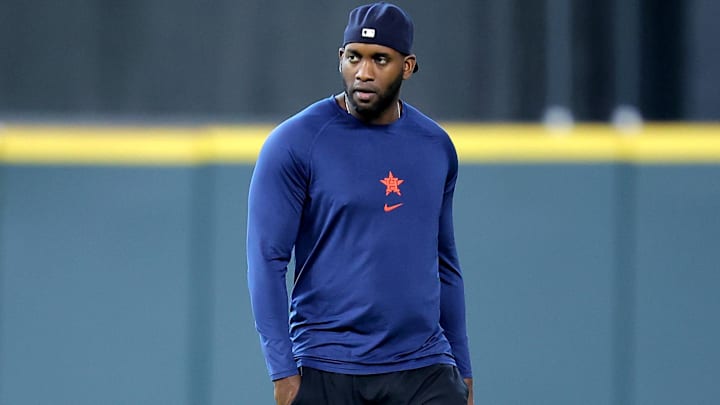 May 9, 2025; Houston, Texas, USA; Houston Astros designated hitter Yordan Alvarez (44) prior to the game against the Cincinnati Reds at Daikin Park May 9, 2025; Houston, Texas, USA; Houston Astros designated hitter Yordan Alvarez (44) prior to the game against the Cincinnati Reds at Daikin Park