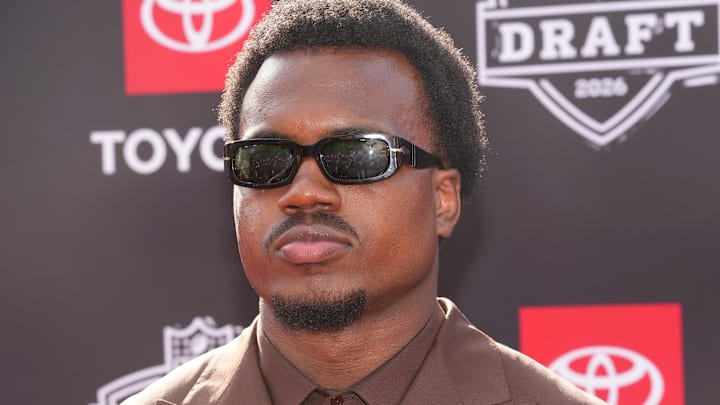 Apr 23, 2026; Pittsburgh, PA, USA; Miami Hurricanes defensive end Rueben Bain Jr. poses on the red carpet before the 2026 NFL Draft at Point State Park. Mandatory Credit: Kirby Lee-Imagn Images