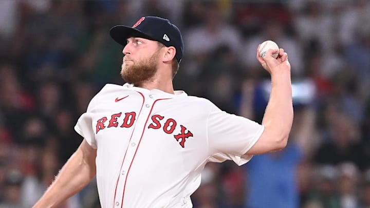 Aug 13, 2024; Boston, Massachusetts, USA; Boston Red Sox pitcher Bailey Horn (78) pitches against the Texas Rangers during the seventh inning at Fenway Park.