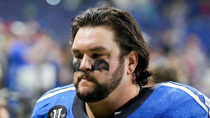 Indianapolis Colts guard Quenton Nelson leaves the field