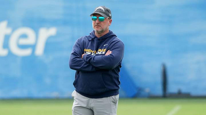 May 11, 2026; El Segundo, CA, USA; Los Angeles Chargers general manager Joe Hortiz watches during offseason workouts at The Bolt. Mandatory Credit: Kirby Lee-Imagn Images