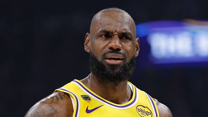 May 7, 2026; Oklahoma City, Oklahoma, USA; Los Angeles Lakers forward LeBron James (23) reacts after a play against the Oklahoma City Thunder in the first half during game two of the second round of the 2026 NBA Playoffs at Paycom Center. Mandatory Credit: Alonzo Adams-Imagn Images