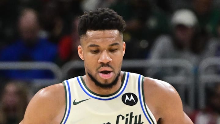 Milwaukee Bucks forward Giannis Antetokounmpo reacts in the second quarter against the Minnesota Timberwolves.