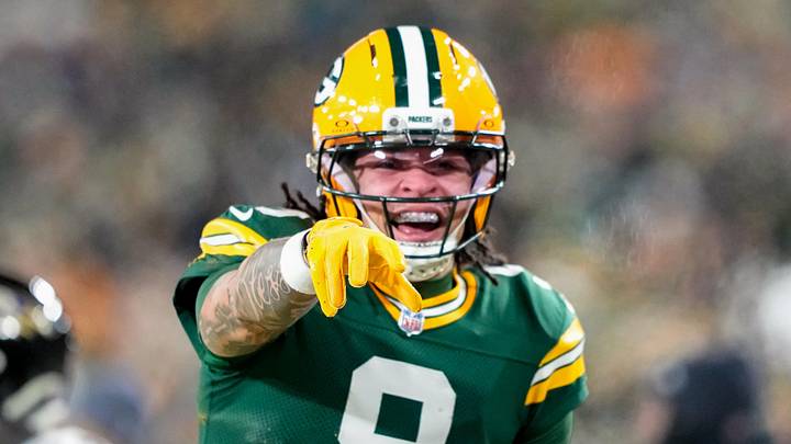 Green Bay Packers wide receiver Christian Watson (9) celebrates