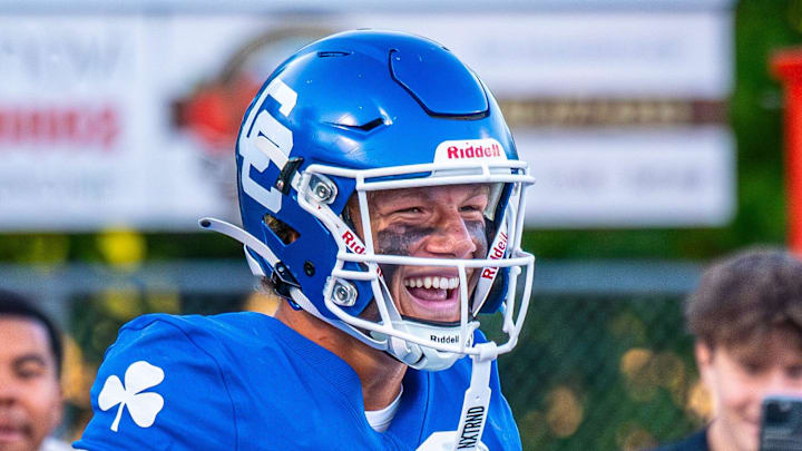 Detroit Catholic Central's Gideon Gash celebrates a touchdown during a football game on Friday, Aug. 29, 2025. Detroit Catholic Central's Gideon Gash celebrates a touchdown during a football game on Friday, Aug. 29, 2025.