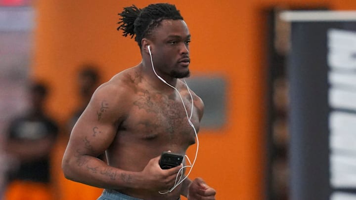 Joshua Josephs runs during Tennessee Football Pro Day 2026, at University of Tennessee on March 31, 2026.