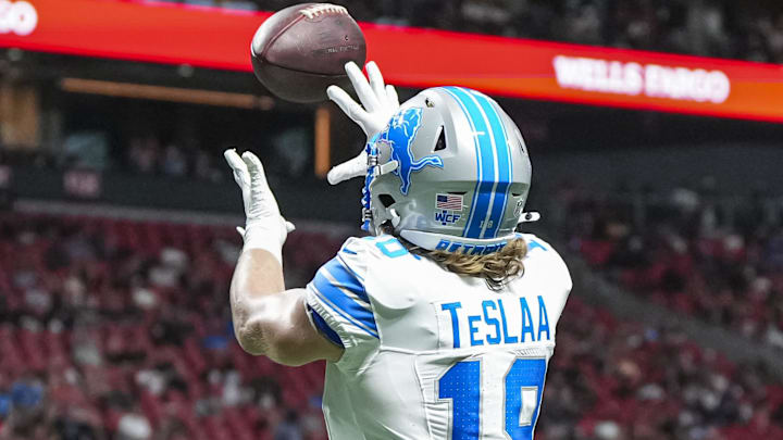 Detroit Lions wide receiver Isaac TeSlaa (18).