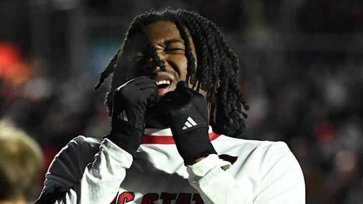 Dec 15, 2025; Cary, NC, USA; NC State Wolfpack forward Donavan Phillip (7) reacts after missing a shot in the first half at First Horizon Stadium. Mandatory Credit: Bob Donnan-Imagn Images Dec 15, 2025; Cary, NC, USA; NC State Wolfpack forward Donavan Phillip (7) reacts after missing a shot in the first half at First Horizon Stadium. Mandatory Credit: Bob Donnan-Imagn Images