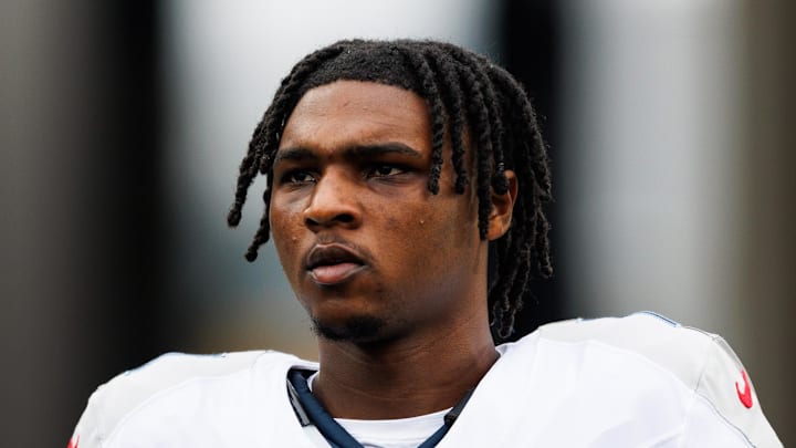 Tennessee Titans quarterback Cam Ward before the game against the Jacksonville Jaguars.