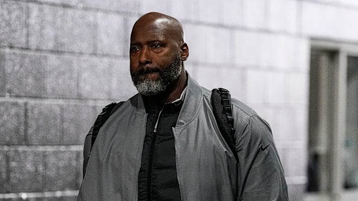 Detroit Lions general manager Brad Holmes arrives at Northwest Stadium before the win against the Washington Commanders in Landover, Md. on Sunday, Nov. 9, 2025.
