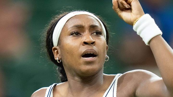 Coco Gauff reacts during her match against Belinda Bencic at Wimbledon Coco Gauff reacts during her match against Belinda Bencic at Wimbledon
