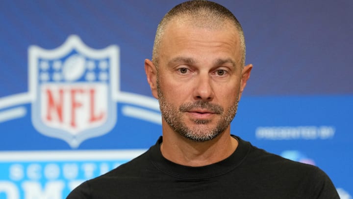 Feb 24, 2026; Indianapolis, IN, USA; Las Vegas Raiders general manager John Spytek speaks at the NFL Scouting Combine at the Indiana Convention Center. Mandatory Credit: Kirby Lee-Imagn Images Feb 24, 2026; Indianapolis, IN, USA; Las Vegas Raiders general manager John Spytek speaks at the NFL Scouting Combine at the Indiana Convention Center. Mandatory Credit: Kirby Lee-Imagn Images