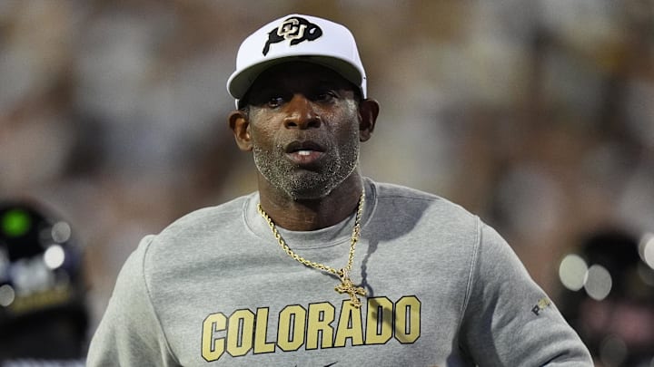 Sep 20, 2025; Boulder, Colorado, USA; Colorado Buffaloes head coach Deion Sanders before the game against the Wyoming Cowboys at Folsom Field. Mandatory Credit: Ron Chenoy-Imagn Images