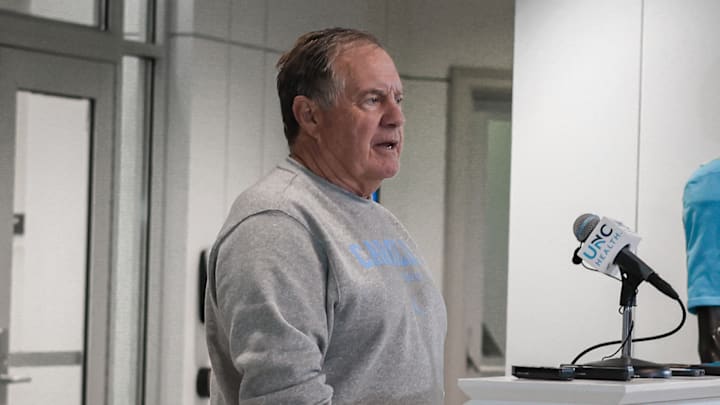 Bill Belichick speaking to the press before UNC's first practice of fall camp on Aug. 2, 2025 Bill Belichick speaking to the press before UNC's first practice of fall camp on Aug. 2, 2025