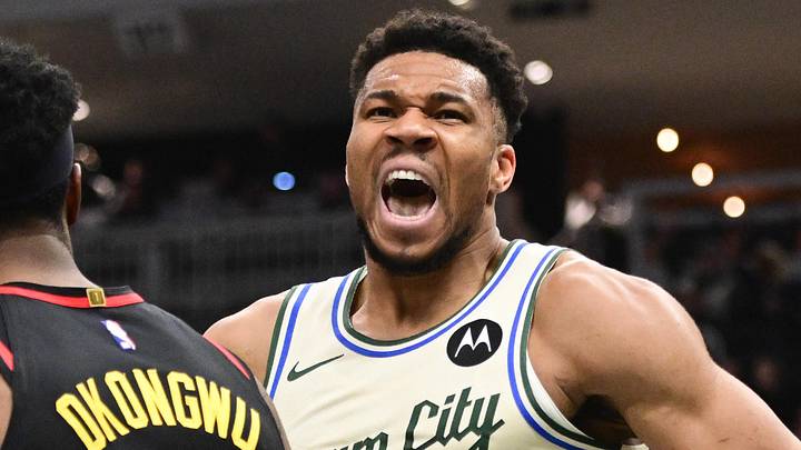 Mar 4, 2026; Milwaukee, Wisconsin, USA; Milwaukee Bucks forward Giannis Antetokounmpo (34) reacts after scoring a basket in the first quarter against the Atlanta Hawks at Fiserv Forum. Mandatory Credit: Benny Sieu-Imagn Images Mar 4, 2026; Milwaukee, Wisconsin, USA; Milwaukee Bucks forward Giannis Antetokounmpo (34) reacts after scoring a basket in the first quarter against the Atlanta Hawks at Fiserv Forum. Mandatory Credit: Benny Sieu-Imagn Images