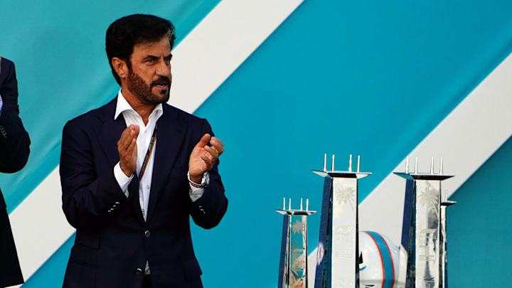 May 8, 2022; Miami Gardens, Florida, USA; Dan Marino and FIA president Mohammed Ben Sulayem applaud during the award ceremony following the Miami Grand Prix at Miami International Autodrome. Mandatory Credit: John David Mercer-Imagn Images May 8, 2022; Miami Gardens, Florida, USA; Dan Marino and FIA president Mohammed Ben Sulayem applaud during the award ceremony following the Miami Grand Prix at Miami International Autodrome. Mandatory Credit: John David Mercer-Imagn Images