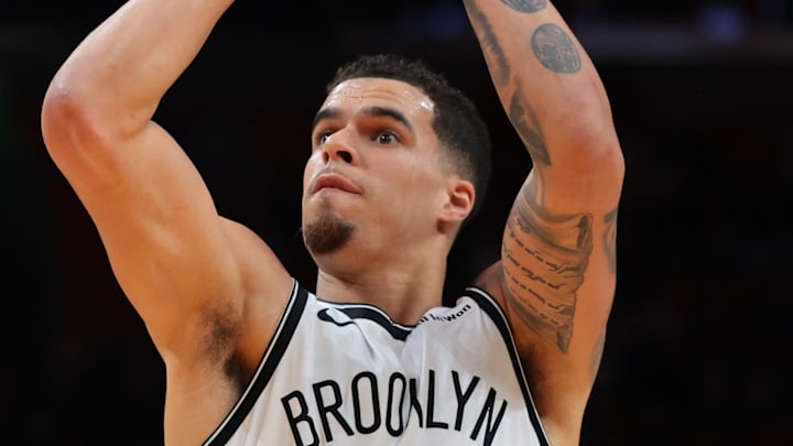 Mar 3, 2026; Miami, Florida, USA; Brooklyn Nets forward Michael Porter Jr. (17) shoots a free throw against the Miami Heat during the second quarter at Kaseya Center. Mandatory Credit: Sam Navarro-Imagn Images