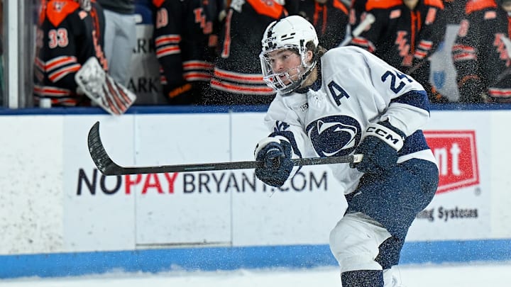 Jarod Crespo registered the 18th hat trick in Penn State history, and just second by a defenseman, during the 7-3 victory over RIT on Jan. 4, 2026.   