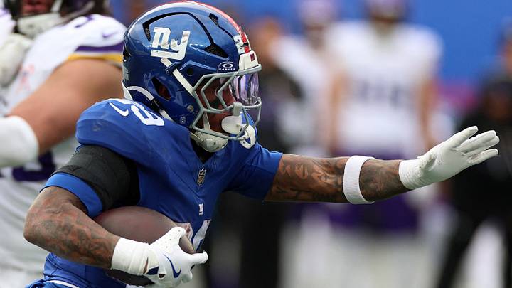 Dec 21, 2025; East Rutherford, New Jersey, USA; New York Giants running back Tyrone Tracy Jr. (29) rushes the ball against the Minnesota Vikings during the first half at MetLife Stadium. Mandatory Credit: Vincent Carchietta-Imagn Images Dec 21, 2025; East Rutherford, New Jersey, USA; New York Giants running back Tyrone Tracy Jr. (29) rushes the ball against the Minnesota Vikings during the first half at MetLife Stadium. Mandatory Credit: Vincent Carchietta-Imagn Images
