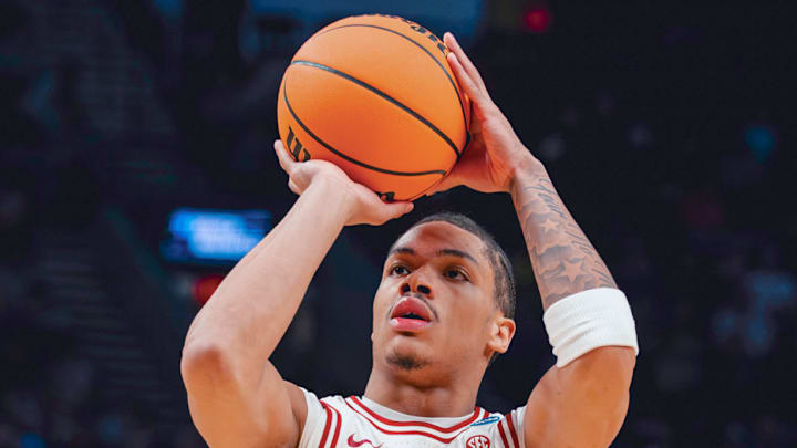 Arkansas Razorbacks point guard Darius Acuff scored a game-high 36 points against High Point in the NCAA Tournament Saturday in Portland, Ore.