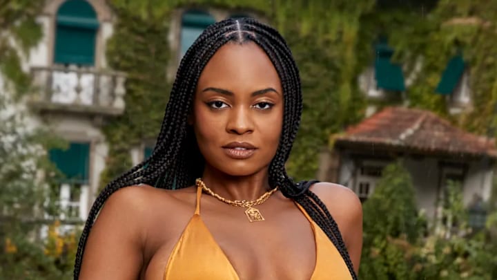 Brittney Nicole was photographed by Ben Watts in Portugal. Swimsuit by Svn Swim. Necklaces by Cleopatra’s Bling.