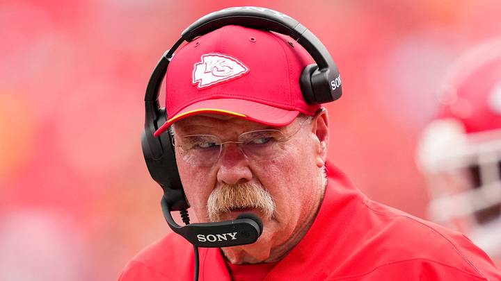 Aug 15, 2026; Kansas City, Missouri, USA; Kansas City Chiefs head coach Andy Reid reacts during the second half against the Los Angeles Rams at at Arrowhead Stadium. Mandatory Credit: Jay Biggerstaff-Imagn Images