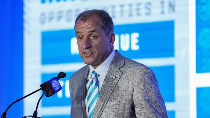 Oct 9, 2024; Charlotte, NC, USA; ACC commissioner Jim Phillips during ACC Media Days at The Hilton Charlotte Uptown. Mandatory Credit: Jim Dedmon-Imagn Images Oct 9, 2024; Charlotte, NC, USA; ACC commissioner Jim Phillips during ACC Media Days at The Hilton Charlotte Uptown. Mandatory Credit: Jim Dedmon-Imagn Images