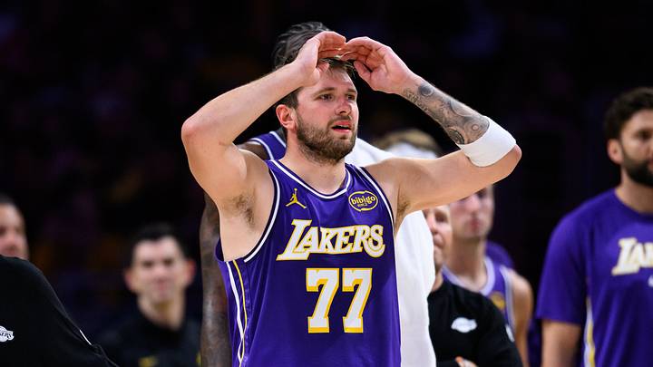Mar 27, 2026; Los Angeles, California, USA; Los Angeles Lakers guard Luka Doncic (77) reacts during the second half against the Brooklyn Nets at Crypto.com Arena. Mandatory Credit: William Liang-Imagn Images Mar 27, 2026; Los Angeles, California, USA; Los Angeles Lakers guard Luka Doncic (77) reacts during the second half against the Brooklyn Nets at Crypto.com Arena. Mandatory Credit: William Liang-Imagn Images