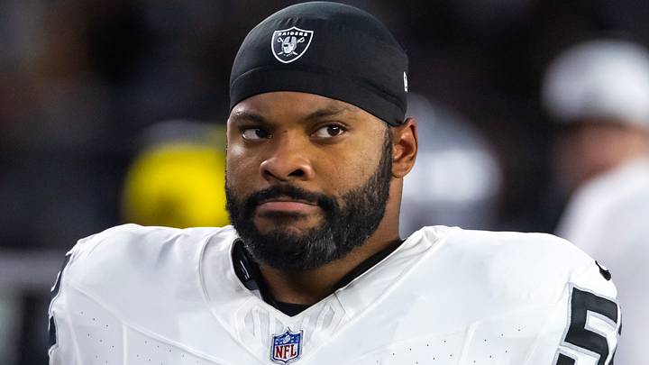 Las Vegas Raiders linebacker Elandon Roberts against the Arizona Cardinals during a preseason NFL game. Las Vegas Raiders linebacker Elandon Roberts against the Arizona Cardinals during a preseason NFL game.