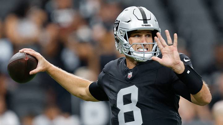 Aug 13, 2026; Paradise, Nevada, USA; Las Vegas Raiders quarterback Kirk Cousins (8) warms up before a preseason game against the Arizona Cardinals at Allegiant Stadium. Mandatory Credit: David Brytus-Imagn Images Aug 13, 2026; Paradise, Nevada, USA; Las Vegas Raiders quarterback Kirk Cousins (8) warms up before a preseason game against the Arizona Cardinals at Allegiant Stadium. Mandatory Credit: David Brytus-Imagn Images