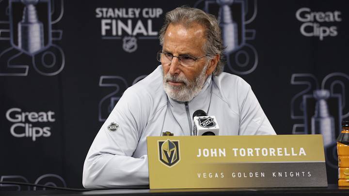 Jun 4, 2026; Raleigh, North Carolina, USA; Vegas Golden Knights John Tortorella during the post game press conference after the loss to the Carolina Hurricanes in game two of the 2026 Stanley Cup Final at Lenovo Center. Mandatory Credit: Nathan Ray Seebeck-Imagn Images Jun 4, 2026; Raleigh, North Carolina, USA; Vegas Golden Knights John Tortorella during the post game press conference after the loss to the Carolina Hurricanes in game two of the 2026 Stanley Cup Final at Lenovo Center. Mandatory Credit: Nathan Ray Seebeck-Imagn Images