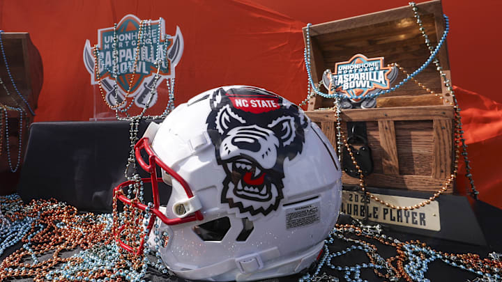 Dec 19, 2025; Tampa, FL, USA; a view of the Gasparilla Bowl trophy before a game between the NC State Wolfpack and Memphis Tigers at Raymond James Stadium. Mandatory Credit: Nathan Ray Seebeck-Imagn Images