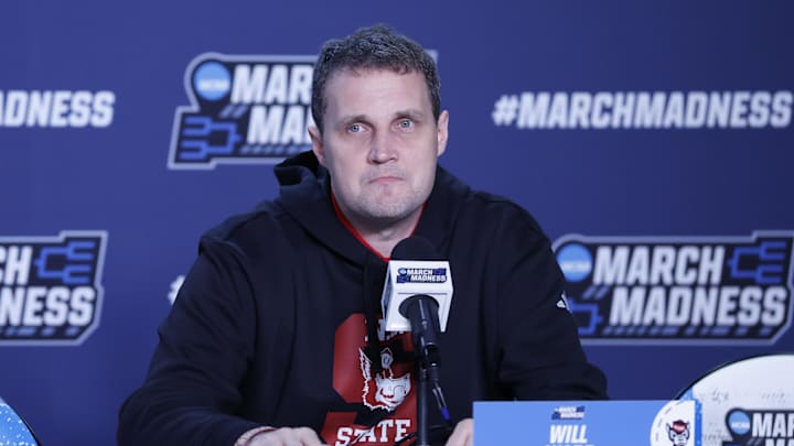 Mar 16, 2026; Dayton, OH, USA; NC State Wolfpack head coach Will Wade speaks with the media during a practice session ahead of the first four of the men's 2026 NCAA Tournament at University of Dayton Arena. Mandatory Credit: Rick Osentoski-Imagn Images Mar 16, 2026; Dayton, OH, USA; NC State Wolfpack head coach Will Wade speaks with the media during a practice session ahead of the first four of the men's 2026 NCAA Tournament at University of Dayton Arena. Mandatory Credit: Rick Osentoski-Imagn Images
