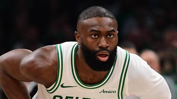 Apr 19, 2026; Boston, Massachusetts, USA; Boston Celtics guard Jaylen Brown (7) on defense in the second half during game one of the first round of the 2026 NBA Playoffs against the Philadelphia 76ers at TD Garden. Mandatory Credit: Bob DeChiara-Imagn Images