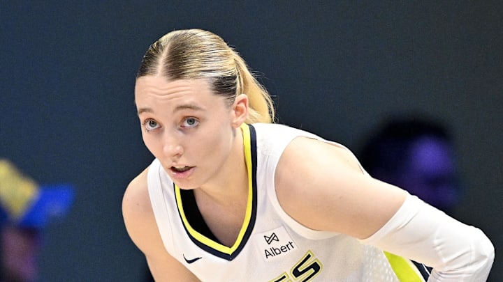 Dallas Wings guard Paige Bueckers looks on during the second half against the Phoenix Mercury.