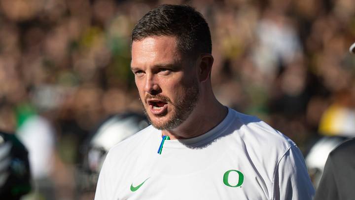 Oregon Ducks head coach Dan Lanning walks the field during warmups as the No. 3 Oregon Ducks host the No. 2 Ohio State Buckeyes Saturday, Oct. 12, 2024 at Autzen Stadium in Eugene, Ore. Oregon Ducks head coach Dan Lanning walks the field during warmups as the No. 3 Oregon Ducks host the No. 2 Ohio State Buckeyes Saturday, Oct. 12, 2024 at Autzen Stadium in Eugene, Ore.