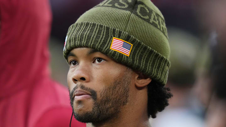 Arizona Cardinals quarterback Kyler Murray watches his team from the sidelines as they play the San Francisco 49ers at State Farm Stadium in Glendale on Nov. 16, 2025. Arizona Cardinals quarterback Kyler Murray watches his team from the sidelines as they play the San Francisco 49ers at State Farm Stadium in Glendale on Nov. 16, 2025.