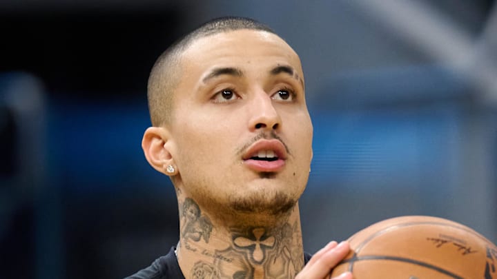 Milwaukee Bucks forward Kyle Kuzma warms up before the game against the Golden State Warriors.