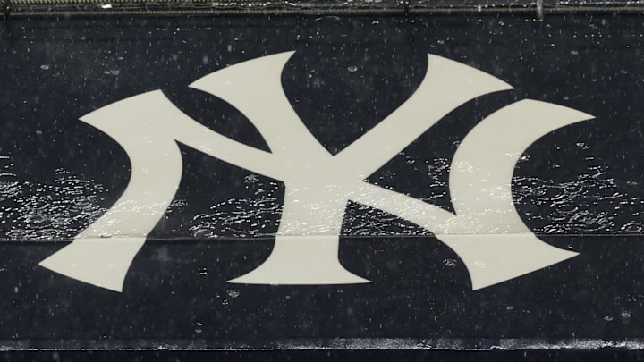 New York Yankees logo on the first base dugout roof New York Yankees logo on the first base dugout roof