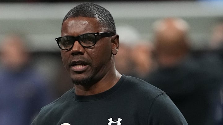 Jan 18, 2025; Atlanta, GA, USA; Notre Dame Fighting Irish running backs coach Deland McCullough during practice at Mercedes-Benz Stadium. Mandatory Credit: Kirby Lee-Imagn Images Jan 18, 2025; Atlanta, GA, USA; Notre Dame Fighting Irish running backs coach Deland McCullough during practice at Mercedes-Benz Stadium. Mandatory Credit: Kirby Lee-Imagn Images