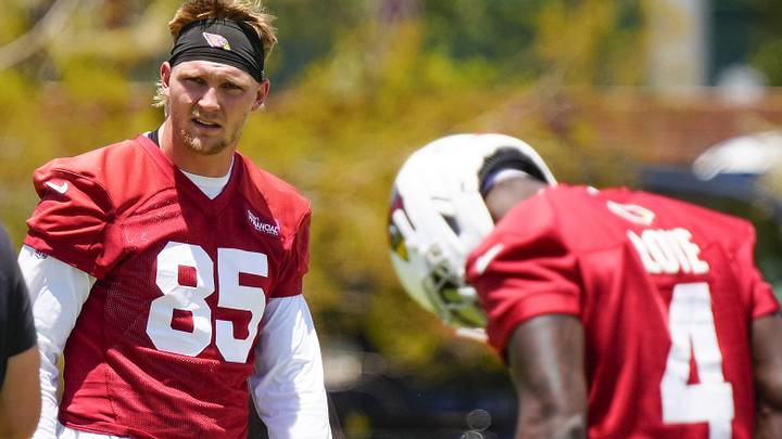 Arizona Cardinals tight end Trey McBride (85) walks during organized team activities at the Cardinals Training Facility in Tempe on May 27, 2026. Arizona Cardinals tight end Trey McBride (85) walks during organized team activities at the Cardinals Training Facility in Tempe on May 27, 2026.