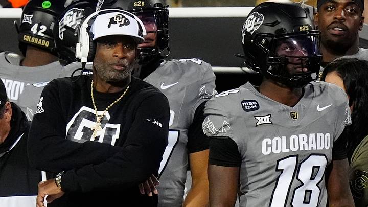 Colorado Buffaloes head coach Deion Sanders on the sidelines in the second quarter against the Arizona Wildcats at Folsom Field. Mandatory Credit: Ron Chenoy-Imagn Images