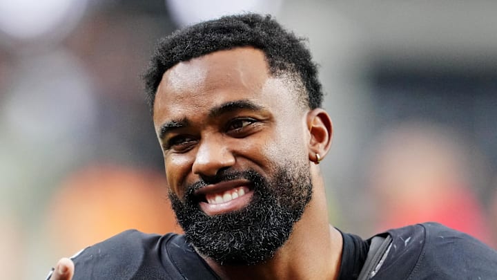 Oct 12, 2025; Paradise, Nevada, USA; Las Vegas Raiders running back Raheem Mostert (31) reacts after the game against the Tennessee Titans at Allegiant Stadium. Mandatory Credit: Stephen R. Sylvanie-Imagn Images Oct 12, 2025; Paradise, Nevada, USA; Las Vegas Raiders running back Raheem Mostert (31) reacts after the game against the Tennessee Titans at Allegiant Stadium. Mandatory Credit: Stephen R. Sylvanie-Imagn Images