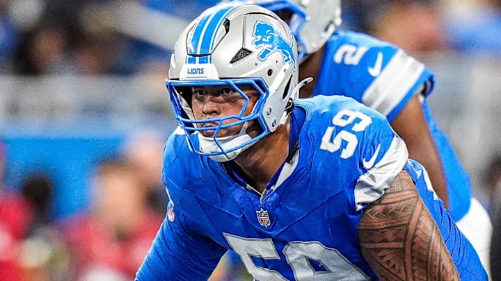 Detroit Lions offensive tackle Giovanni Manu (59).