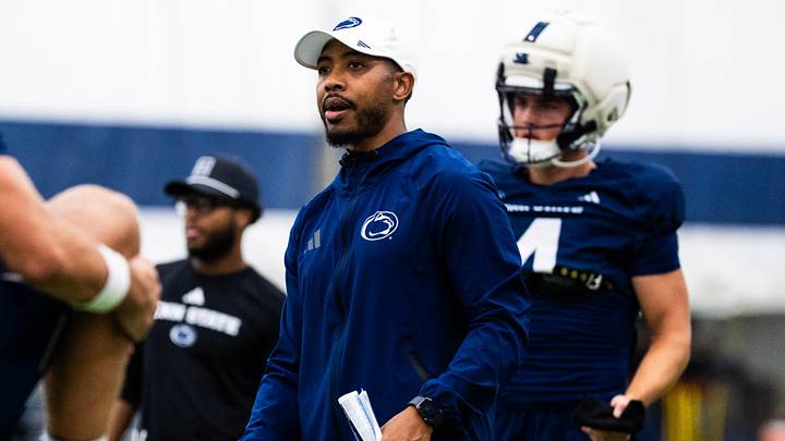Penn State football wide receivers coach Kashif Moore during a practice session inside Holuba Hall on Monday, August 10, 2026, in State College. Penn State football wide receivers coach Kashif Moore during a practice session inside Holuba Hall on Monday, August 10, 2026, in State College.